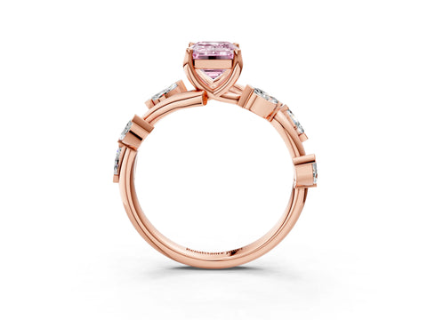 Rose gold Fancy Pink Emerald Cut Solitaire Twisted Band Marquise Accent Prong Setting Ring_3