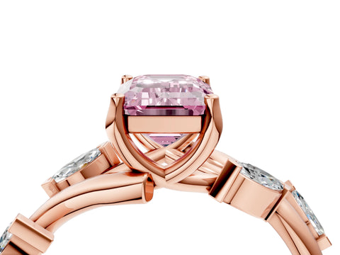 Rose gold Fancy Pink Emerald Cut Solitaire Twisted Band Marquise Accent Prong Setting Ring_4