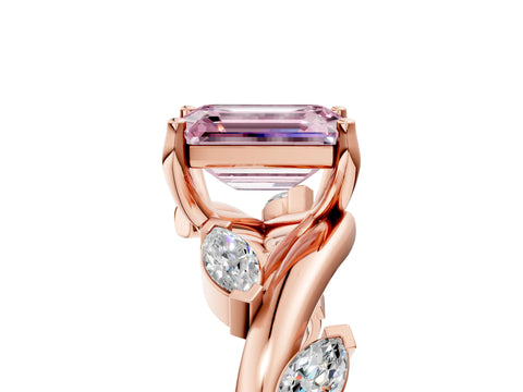 Rose gold Fancy Pink Emerald Cut Solitaire Twisted Band Marquise Accent Prong Setting Ring_5