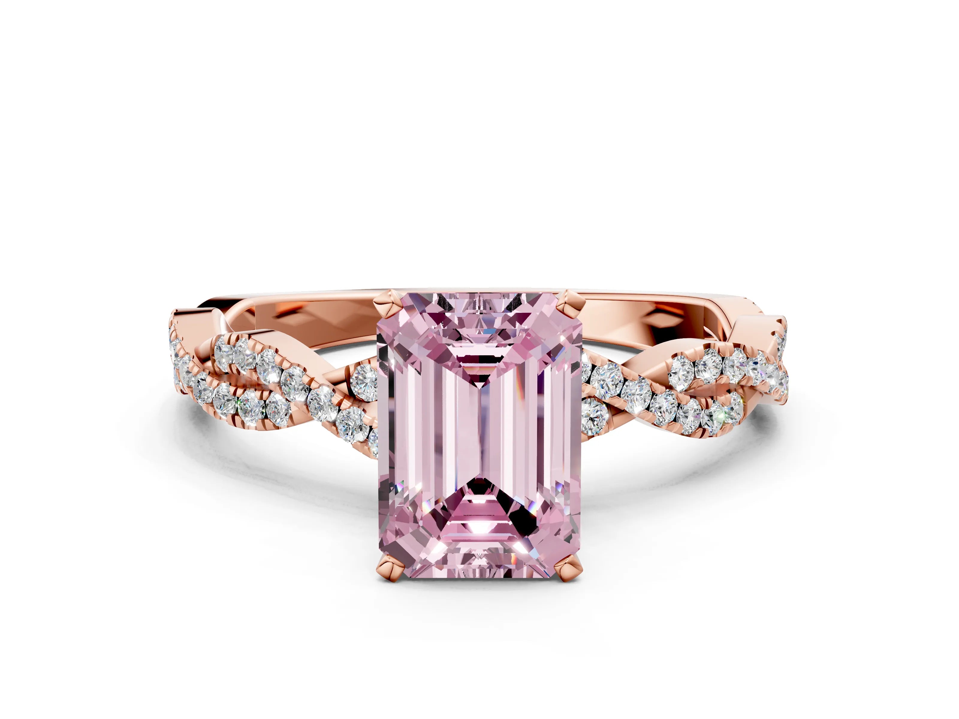 Rose gold Fancy Pink Emerald Cut Solitaire Twisted Pave Band with Four-Prong Setting_3