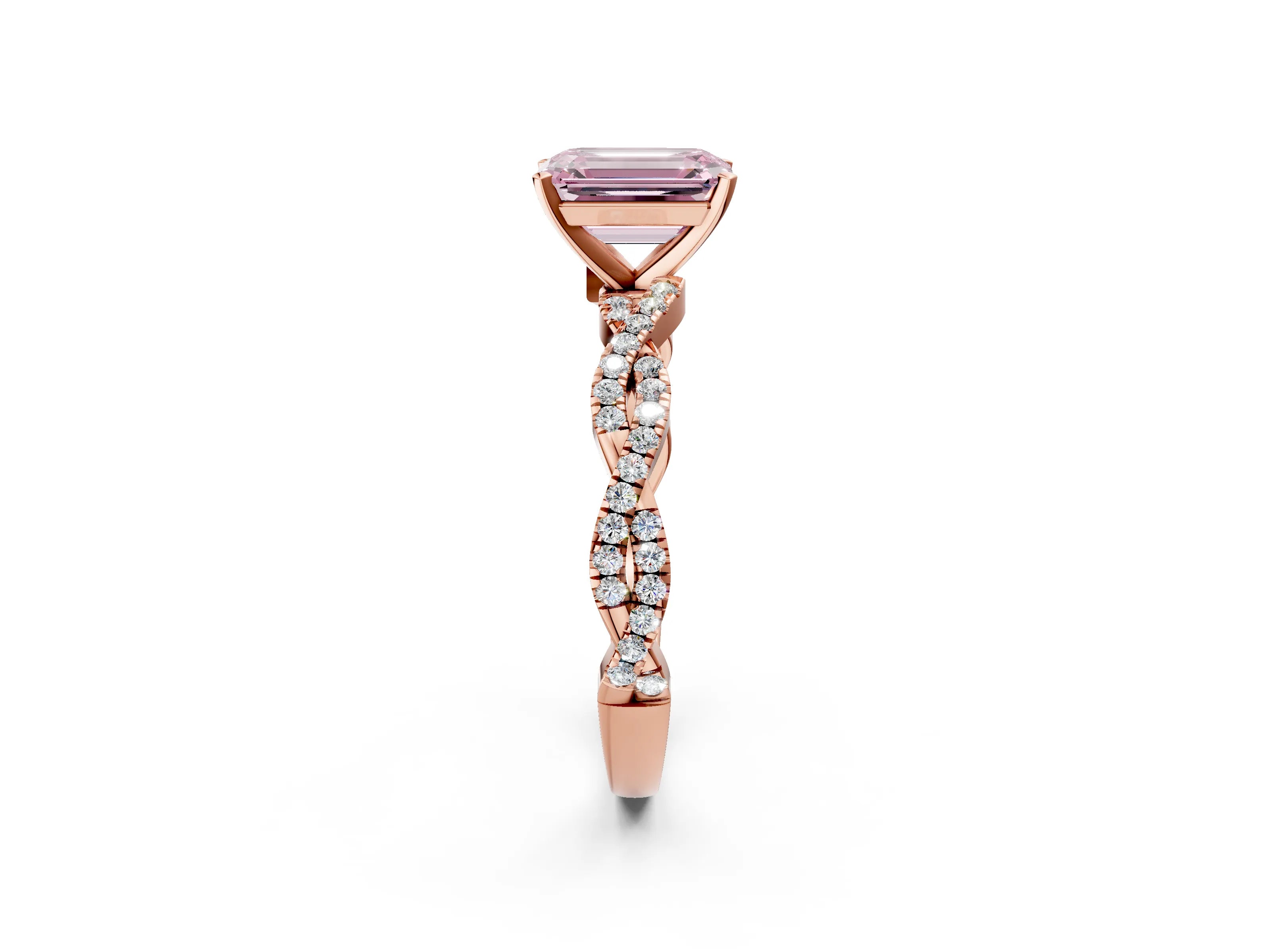 Rose gold Fancy Pink Emerald Cut Solitaire Twisted Pave Band with Four-Prong Setting_5