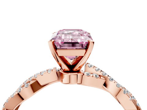Rose gold Fancy Pink Emerald Cut Solitaire Twisted Pave Band with Four-Prong Setting_7