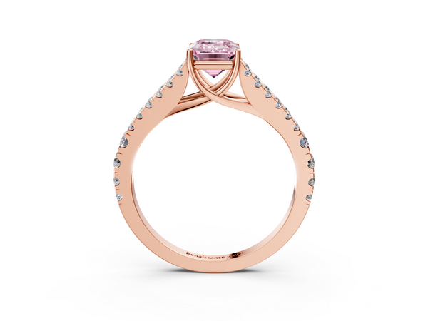Rose gold Fancy Pink Emerald  Cut Split Shank Pave Diamond Engagement Ring with Four-Prong Setting