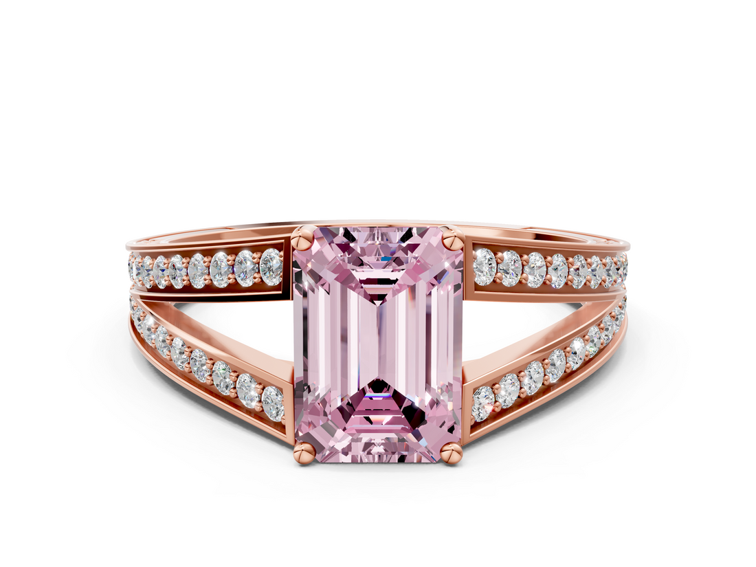 Rose gold Fancy Pink Emerald  Cut Split Shank Pave Diamond Ring with Four-Prong Setting_44