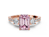 Rose gold Fancy Pink Emerald  Cut Three-Stone Diamond Pavé Band with Prong Setting_16