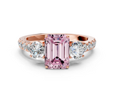 Rose gold Fancy Pink Emerald  Cut Three-Stone Diamond Pave Band with Prong Setting_37