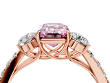 Rose gold Fancy Pink Emerald  Cut Three-Stone Diamond Pave Band with Prong Setting_41