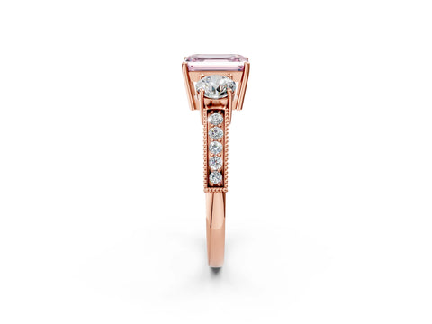 Rose gold Fancy Pink Emerald Cut Three-Stone Diamond Ring with Pavé Band and Four-Prong Setting_2