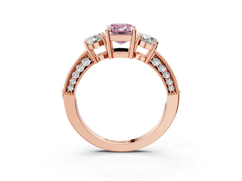 Rose gold Fancy Pink Emerald Cut Three-Stone Diamond Ring with Pavé Band and Four-Prong Setting_3