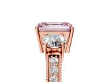 Rose gold Fancy Pink Emerald Cut Three-Stone Diamond Ring with Pavé Band and Four-Prong Setting_5
