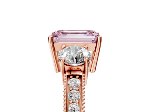 Rose gold Fancy Pink Emerald Cut Three-Stone Diamond Ring with Pavé Band and Four-Prong Setting_5