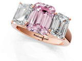 Rose gold Fancy Pink Emerald Cut Three-Stone Diamond Ring with Prong Setting on a Classic Band_13