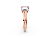 Rose gold Fancy Pink Emerald Cut Three-Stone Diamond Ring with Prong Setting on a Classic Band_14