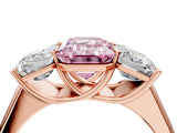 Rose gold Fancy Pink Emerald Cut Three-Stone Diamond Ring with Prong Setting on a Classic Band_16