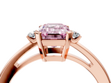 Rose gold Fancy Pink Emerald  Cut Three-Stone Solitaire Ring with Round Accent Diamonds and Four-Prong Setting_24