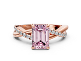 Rose gold Fancy Pink Emerald  Cut Twist Band Solitaire Diamond Ring with Pavé Setting_3
