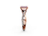 Rose gold Fancy Pink Emerald  Cut Twist Band Solitaire Diamond Ring with Pavé Setting_5