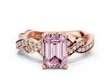Rose gold Fancy Pink Emerald  Cut Twisted Pavé Band Solitaire Ring with Four-Prong Setting_55
