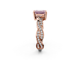 Rose gold Fancy Pink Emerald  Cut Twisted Pavé Band Solitaire Ring with Four-Prong Setting_57