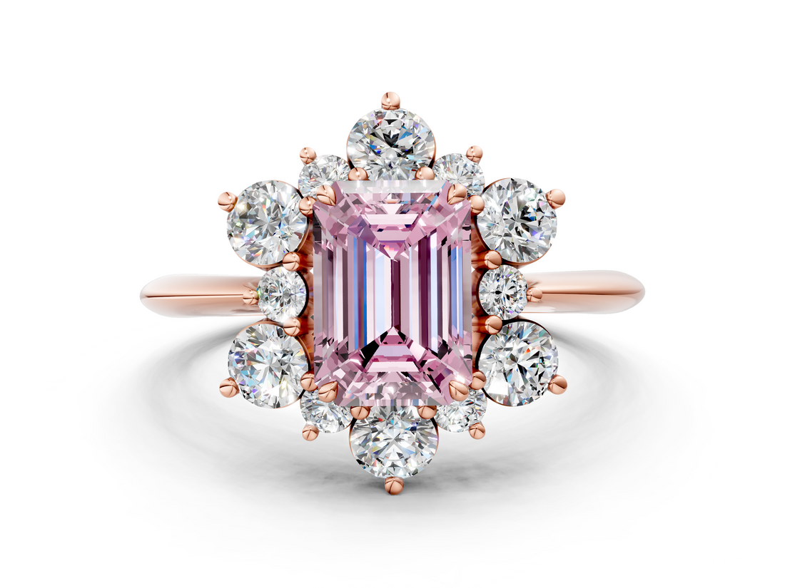 Rose gold Fancy Pink Emerald  Diamond Cluster Halo Ring with Solitaire Band and Four-Prong Setting_20