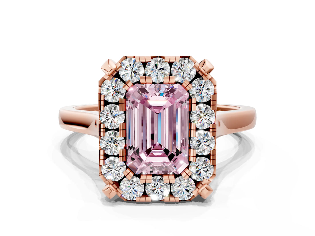 Rose gold Fancy Pink Emerald  Diamond Cluster Halo Solitaire with Four-Prong Setting_94