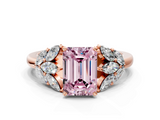 Rose gold Fancy Pink Emerald  Diamond Cluster Leaf Design Ring with Prong Setting_69