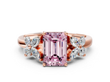 Rose gold Fancy Pink Emerald  Diamond Floral Cluster Ring with Solitaire Band and Prong Setting_49