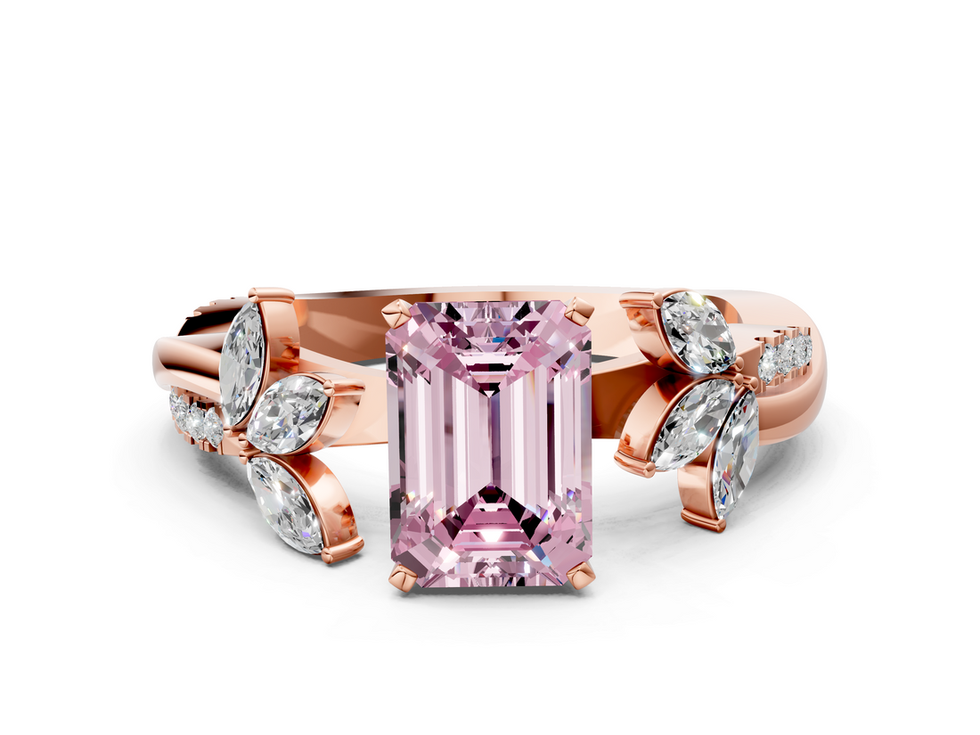Rose gold Fancy Pink Emerald  Diamond Floral Vine Solitaire Engagement Ring_3