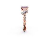 Rose gold Fancy Pink Emerald  Diamond Floral Vine Solitaire Engagement Ring_5