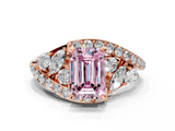 Rose gold Fancy Pink Emerald  Diamond Halo Ring with Marquise and Pavé Band in Prong Setting_73