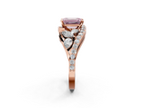 Rose gold Fancy Pink Emerald  Diamond Halo Ring with Marquise and Pavé Band in Prong Setting_75