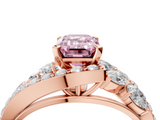 Rose gold Fancy Pink Emerald  Diamond Halo Ring with Marquise and Pavé Band in Prong Setting_77
