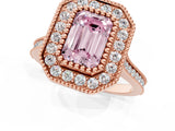 Rose gold Fancy Pink Emerald  Diamond Halo Ring with Milgrain Frame and Pavé Band_77