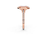 Rose gold Fancy Pink Emerald  Diamond Halo Ring with Milgrain Frame and Pavé Band_78