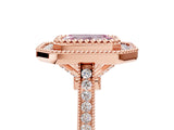 Rose gold Fancy Pink Emerald  Diamond Halo Ring with Milgrain Frame and Pavé Band_81
