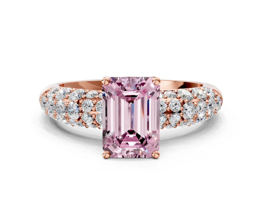 Rose gold Fancy Pink Emerald  Diamond Pavé Band Solitaire Ring with Four-Prong Setting_49