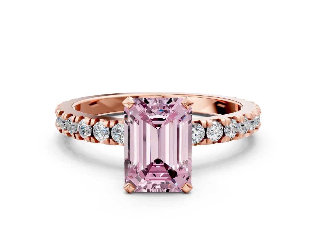Rose gold Fancy Pink Emerald  Diamond Pavé Band Solitaire with Four-Prong Setting_201