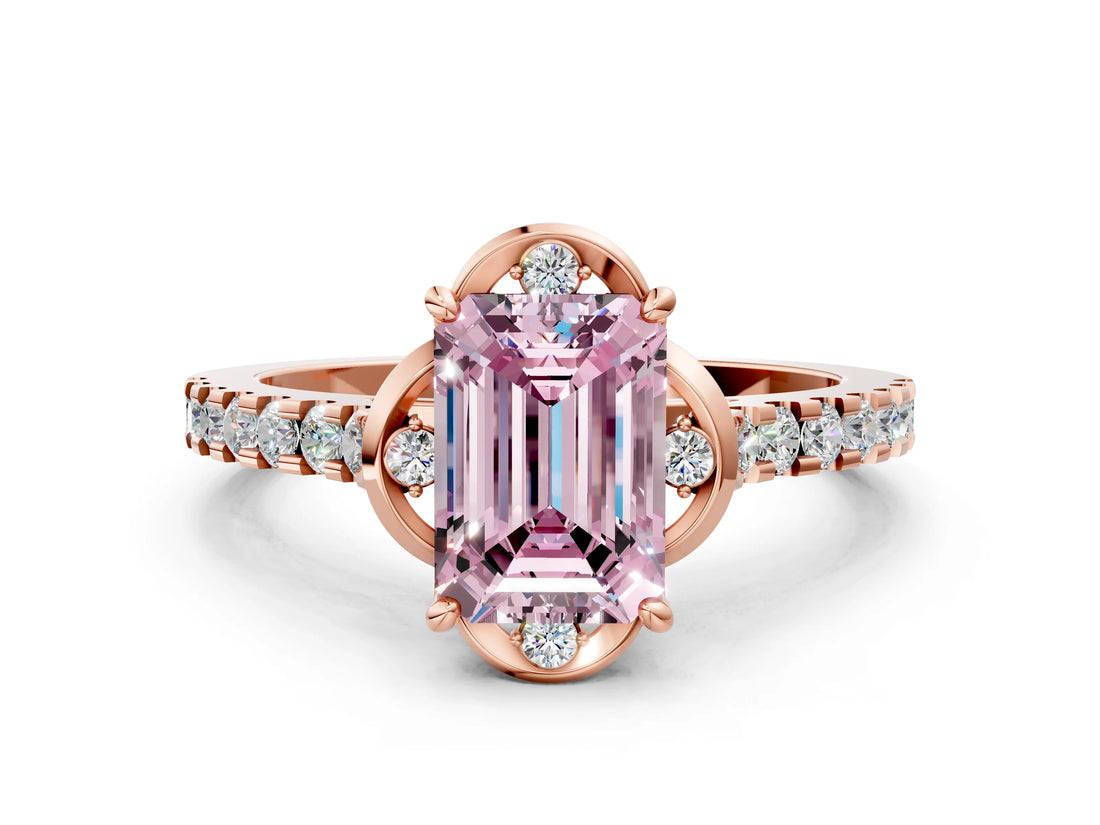 Rose gold Fancy Pink Emerald  Diamond Pave Band with Floral Prong Setting_27