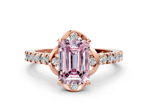 Rose Gold Emerald Cut Floral Petal Pave Engagement Ring Setting for Fancy Pink Center