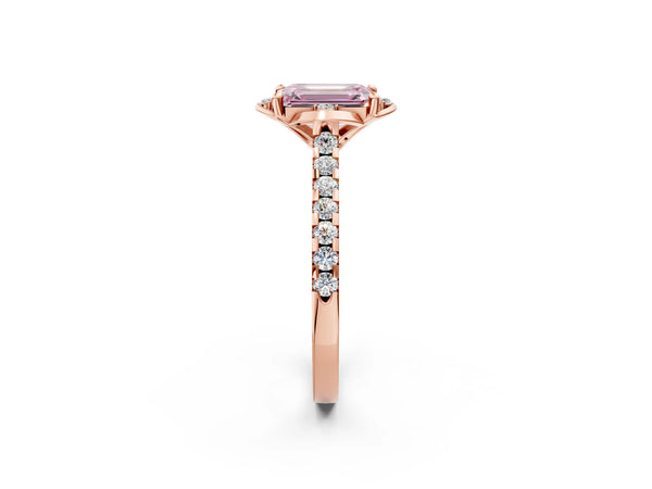 Rose Gold Emerald Cut Floral Petal Pave Engagement Ring Setting for Fancy Pink Center