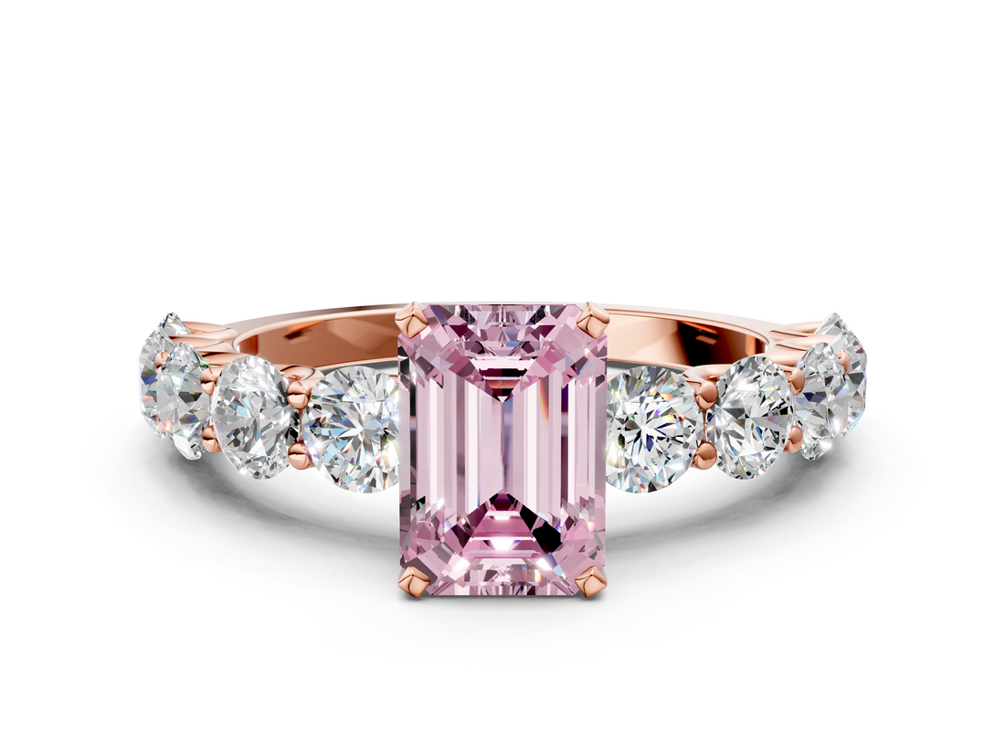 Rose gold Fancy Pink Emerald  Diamond Prong Setting with Side Stones on a Pave Band_113