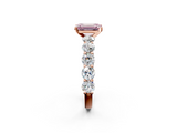 Rose gold Fancy Pink Emerald  Diamond Prong Setting with Side Stones on a Pave Band_115