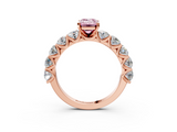 Rose gold Fancy Pink Emerald  Diamond Prong Setting with Side Stones on a Pave Band_116