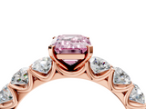 Rose gold Fancy Pink Emerald  Diamond Prong Setting with Side Stones on a Pave Band_117