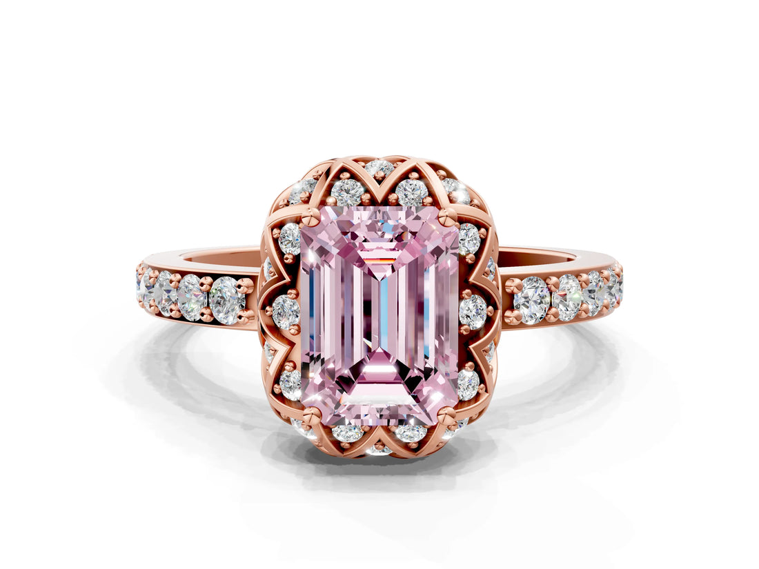 Rose gold Fancy Pink Emerald  Diamond Solitaire Ring with Shared Prong Pavé Band_54