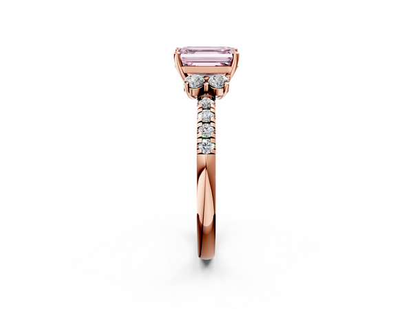Rose gold Fancy Pink Emerald  Diamond Three-Stone Pave Band with Four-Prong Setting