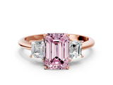 Rose gold Fancy Pink Emerald  Diamond Three-Stone Ring with Trapezoid Side Stones and Prong Setting_17