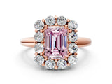 Rose gold Fancy Pink Emerald  Halo Cluster Diamond Engagement Ring with Prong Setting and Polished Band_81