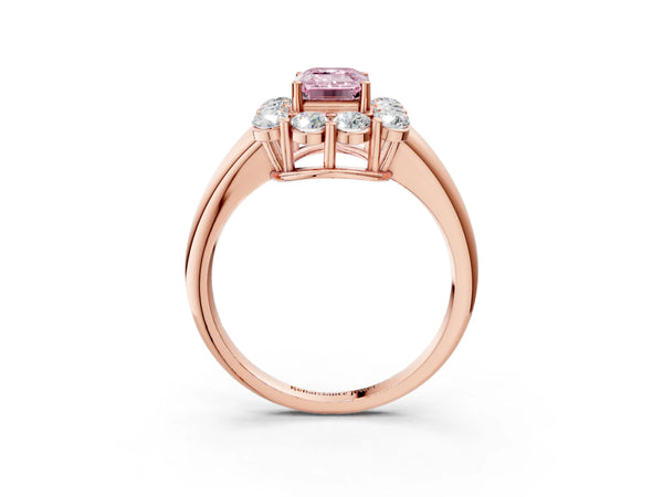 Rose gold Fancy Pink Emerald  Halo Cluster Diamond Engagement Ring with Prong Setting and Polished Band