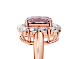 Rose gold Fancy Pink Emerald  Halo Cluster Diamond Engagement Ring with Prong Setting and Polished Band_86
